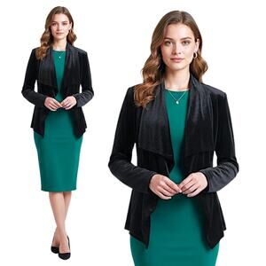 Jules & Leopold Open Jacket Women's Large Black Velvet Long Sleeve Asymmetrical